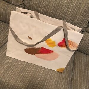 Anthropologie tote bag paper shopping Disney gray twill ribbon handles white red